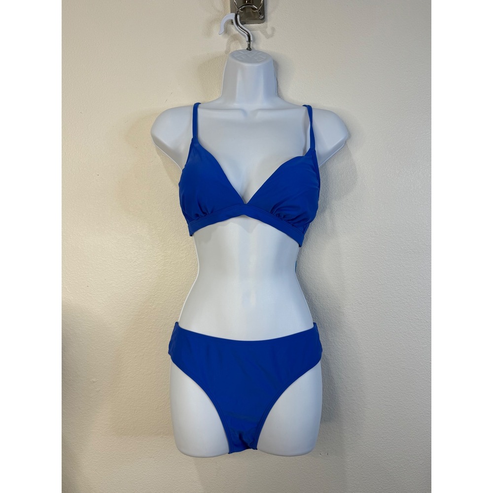 Cupshe Womens Royal Blue Lace Up Back Triangle Bikini Set Size M - Picture 3 of 15